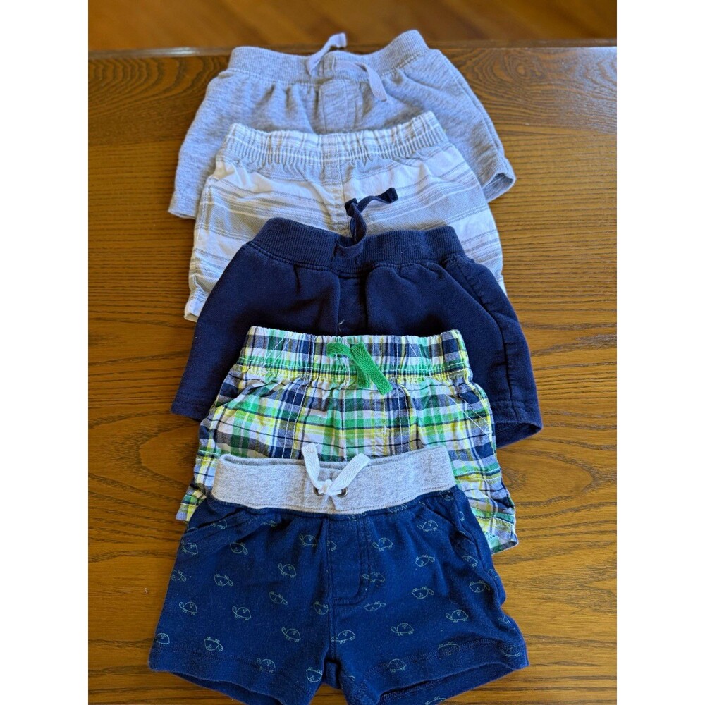 Lot of 5 Unisex Baby Toddler Shorts 0-3M Cotton Multicolor Elastic Drawstring